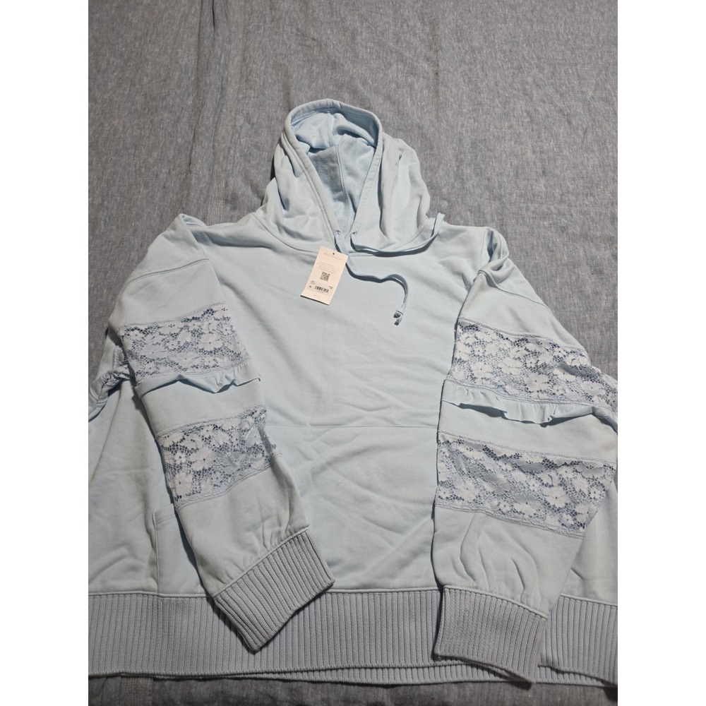 Altar'd State ASR Womens Blue Pullover Hoodie Lace Sleeves Drawstring Size 3X